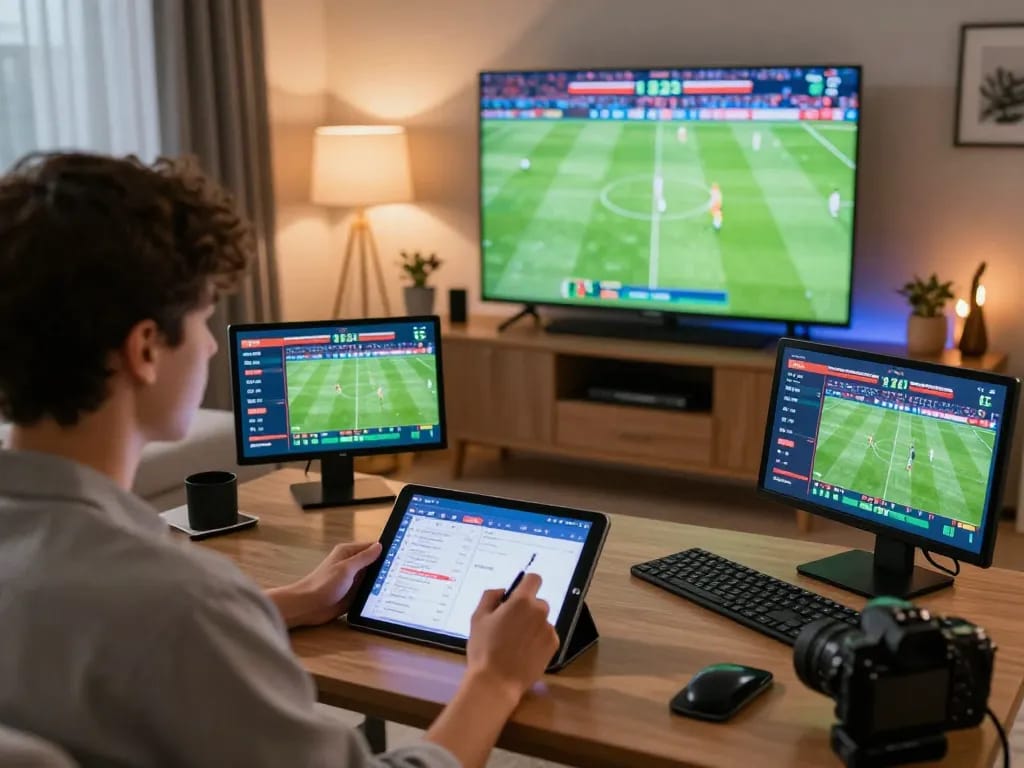 Xoilac sports betting scene showing dynamic live betting on smartphone amidst stylish home décor