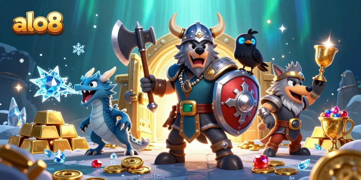 Experience thrilling gameplay at alo8 with a Viking warrior, fierce dragon, and shimmering treasure.