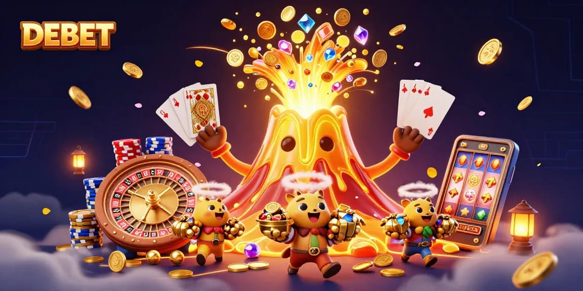 Engage with DEBET's thrilling casino experience featuring vibrant graphics and dynamic gaming elements.