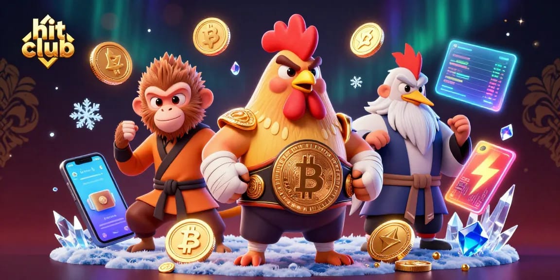 Experience thrilling games at hit club with vibrant characters and crypto elements in a captivating 3D scene.