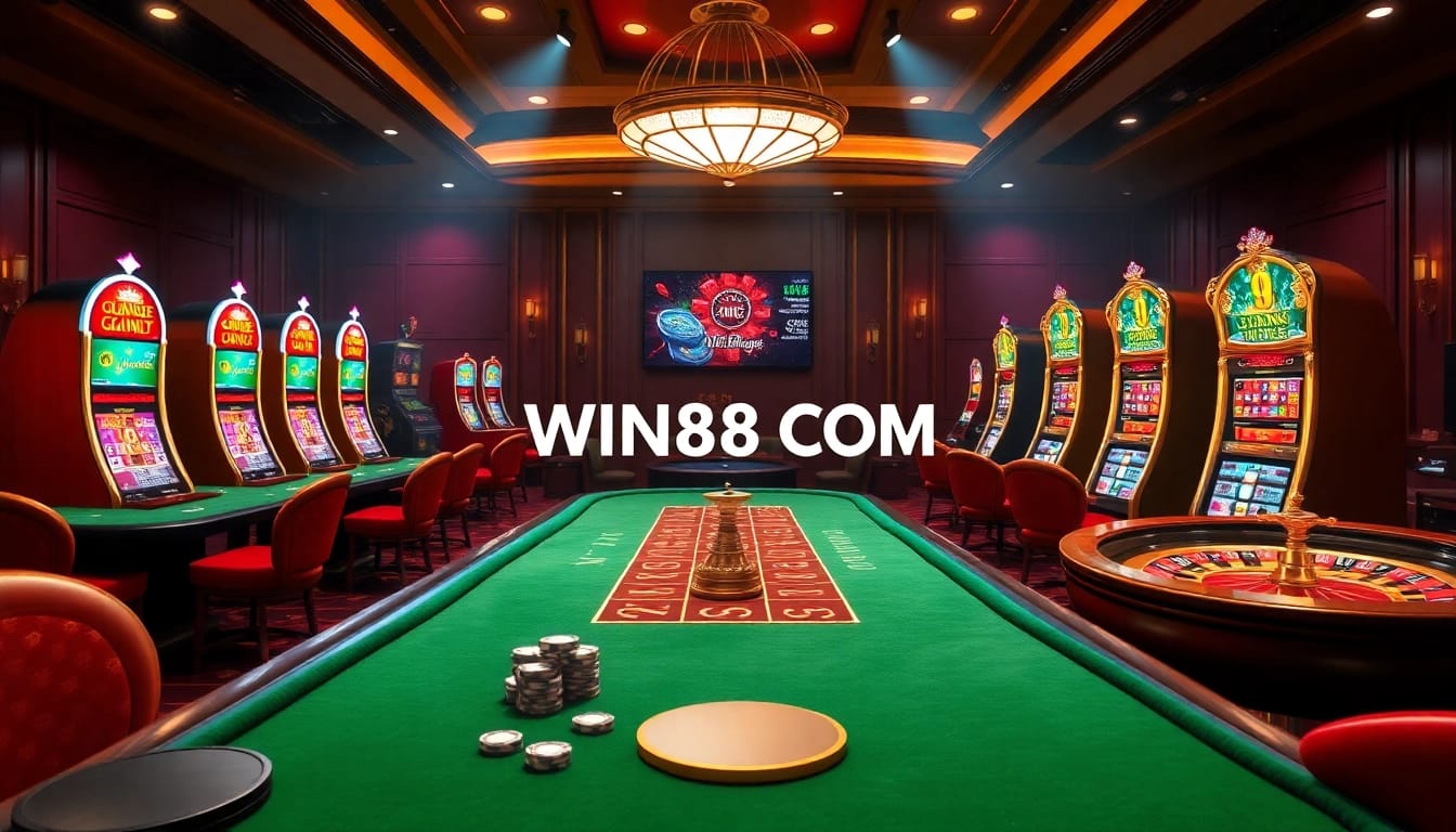 Engaging online gambling scene with WIN88 COM logo, showcasing casino excitement and strategy.