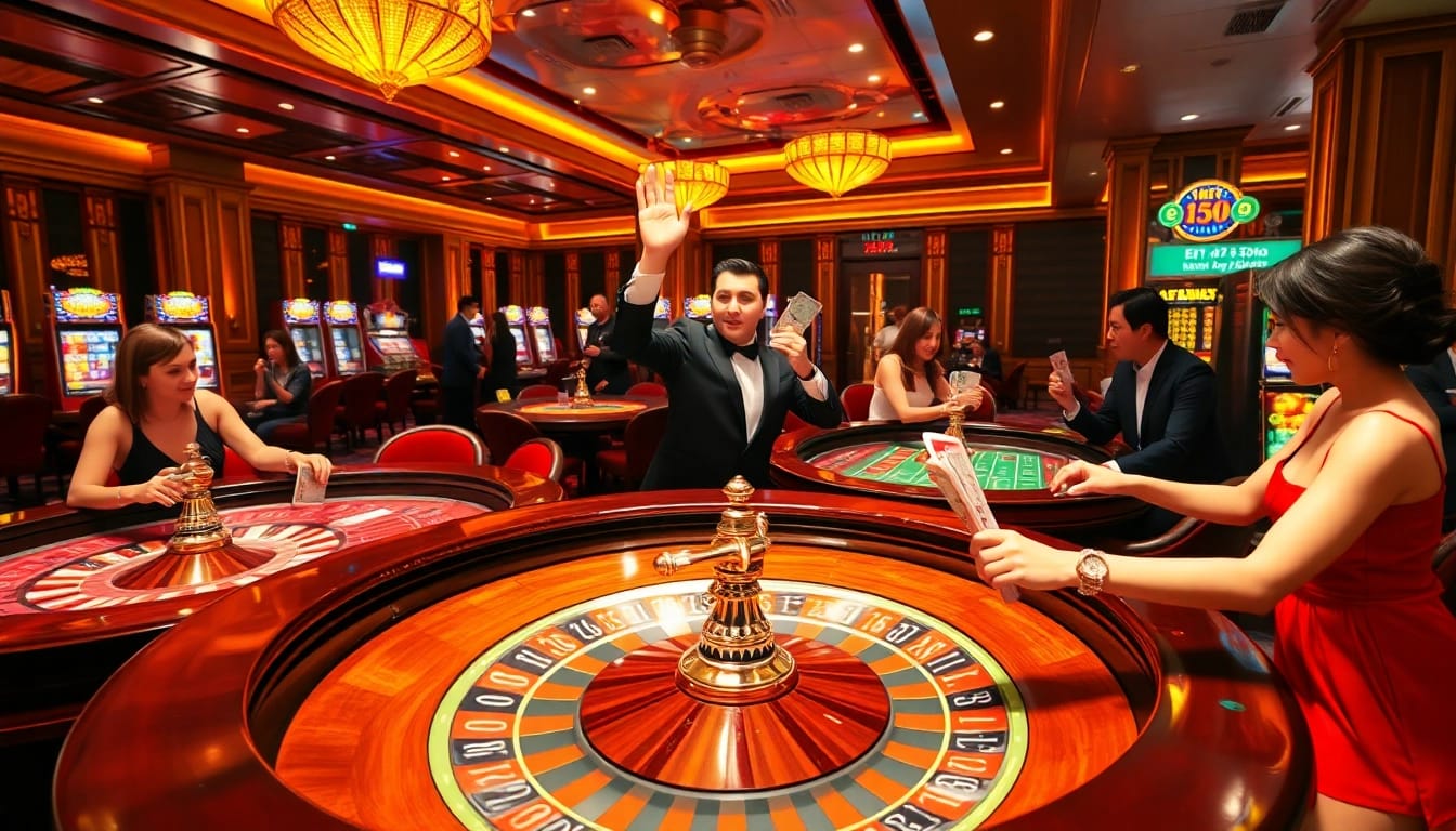 Excited players celebrating their wins at u888 casino tables filled with vibrant gaming action.