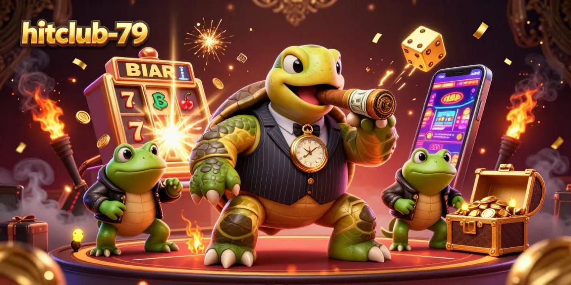 Hitclub-79 showcases impressive jackpots with a 3D turtle mobster and vibrant gaming elements.