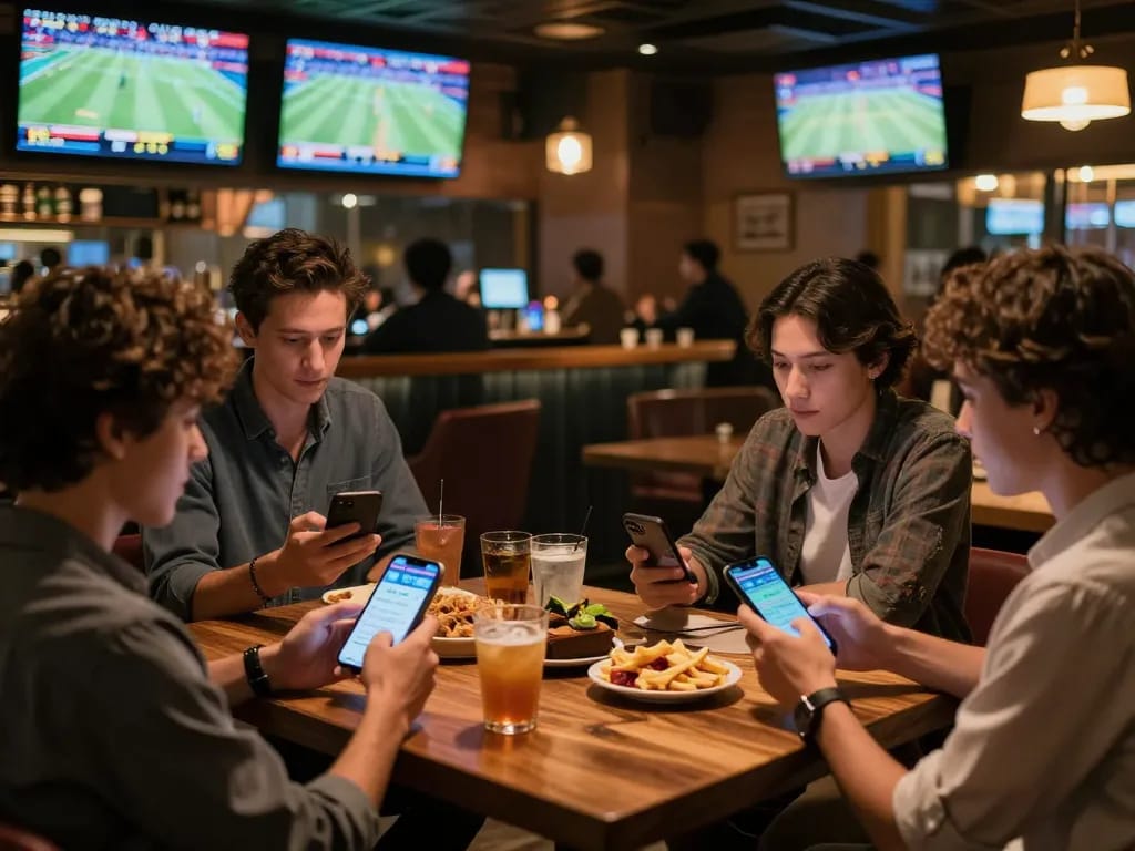 Engaging scene of sports enthusiasts placing bets and watching games, highlighting ty le keo nha cai action.