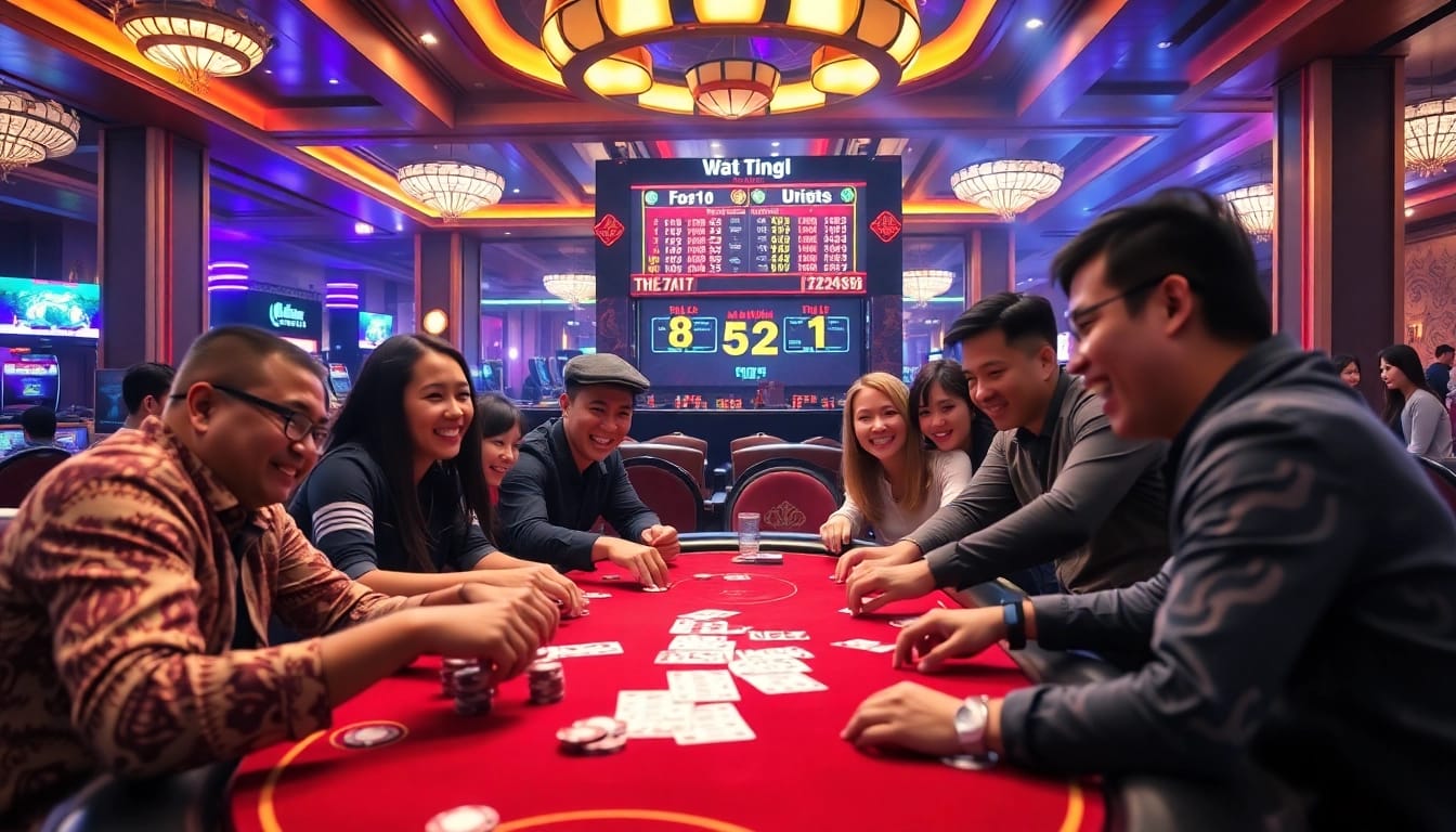 Experience trực tiếp đá gà in a thrilling, upscale casino environment with excited players.
