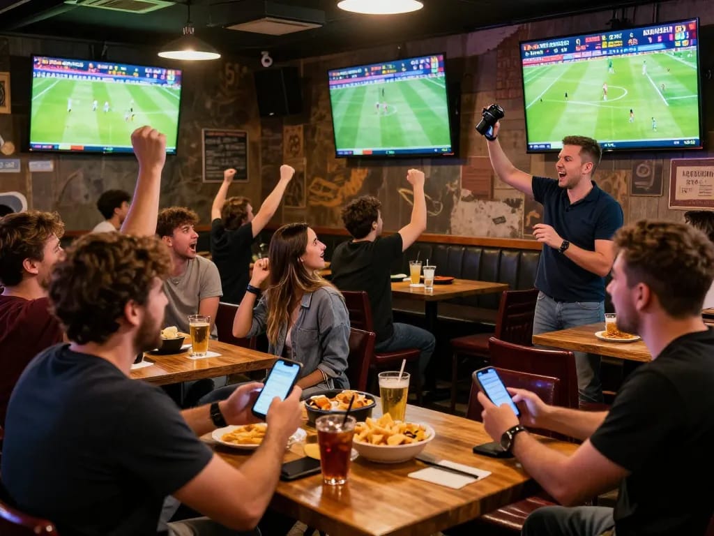 Cá cược Tic88 action as sports fans place bets and celebrate wins in a vibrant atmosphere.