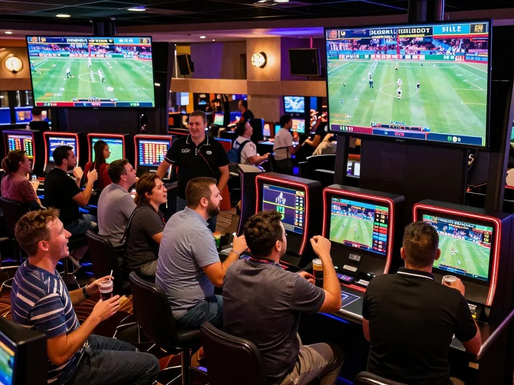 Exciting sports betting atmosphere at 11bet1 casino with enthusiastic fans and live events.