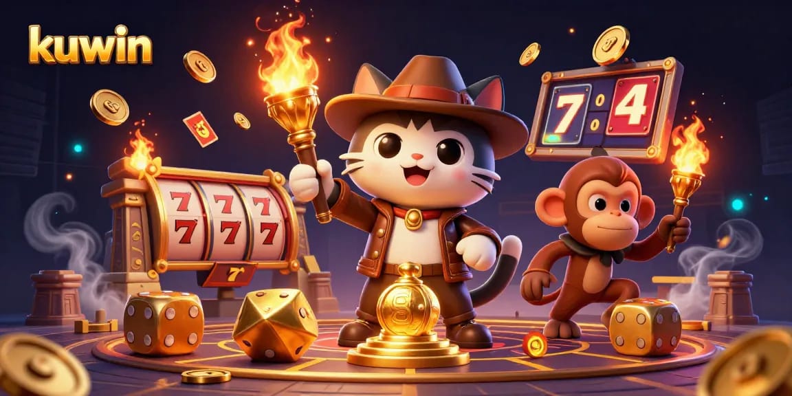 Kuwin showcases thrilling casino experiences in a vibrant and dynamic 3D scene, illustrating the excitement of winning.
