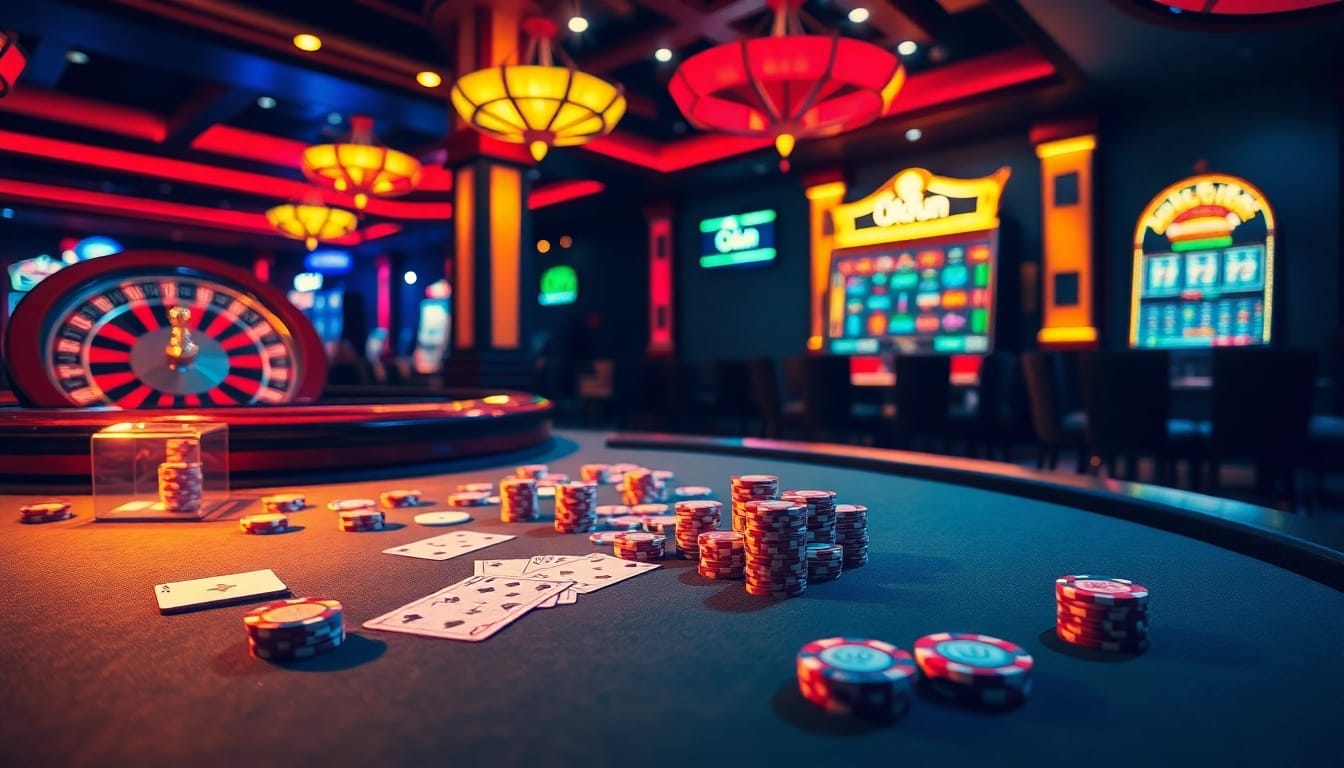 Experience thrilling games at Okfun Casino with vibrant poker tables and dynamic slot machines.