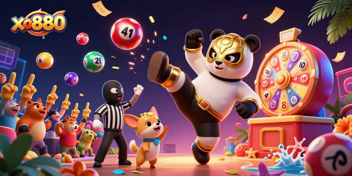 Engage with the excitement of xo880's vibrant lottery-themed 3D scene featuring lively characters and dynamic game elements.