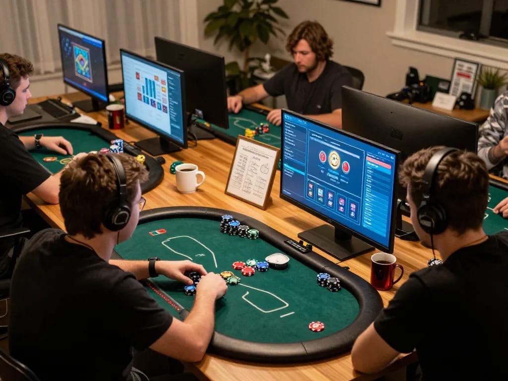 Players engaged in strategic poker gameplay on fabet88.co.com from their comfortable home setups.