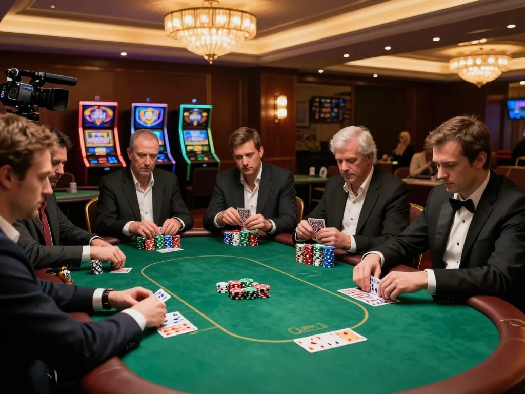 Players at a high-stakes poker game at DA88, showcasing strategic gameplay and vibrant atmosphere.