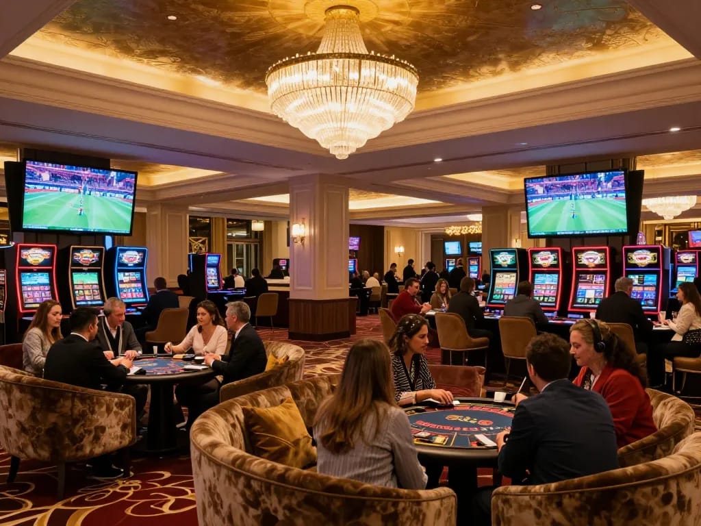 9 bet players enjoying a thriving casino atmosphere with vibrant lighting and excitement