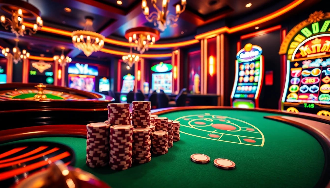 Experience thrilling online gaming at https://oxbet.boo/ with vibrant roulette, poker chips, and slot machines.