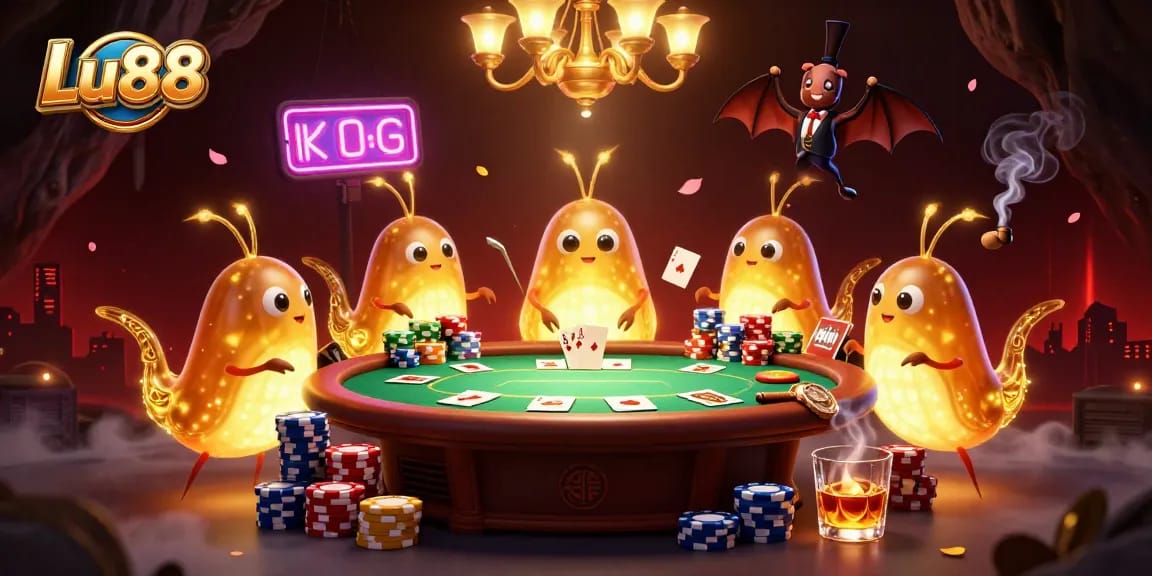 Experience Lu88's dynamic cave casino scene with glowworms illuminating the action.