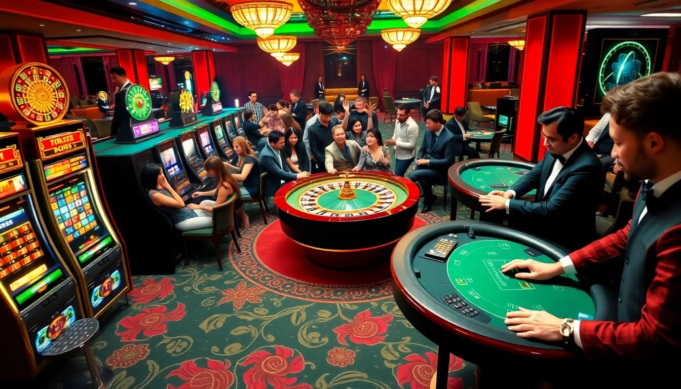 Players enjoying exciting games at HM88 casino, featuring roulette and slot machines.