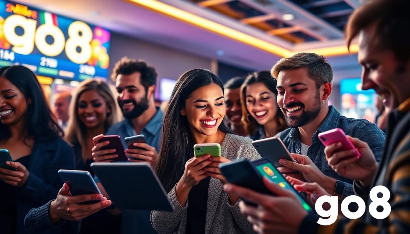Exciting go8 online gambling platform scene with diverse players engaged in gaming.