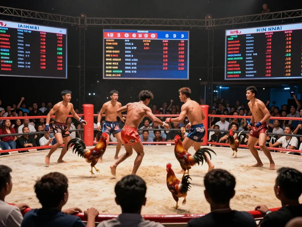 Exciting đá gà 98win battle in action with vibrant atmosphere and engaged spectators cheering