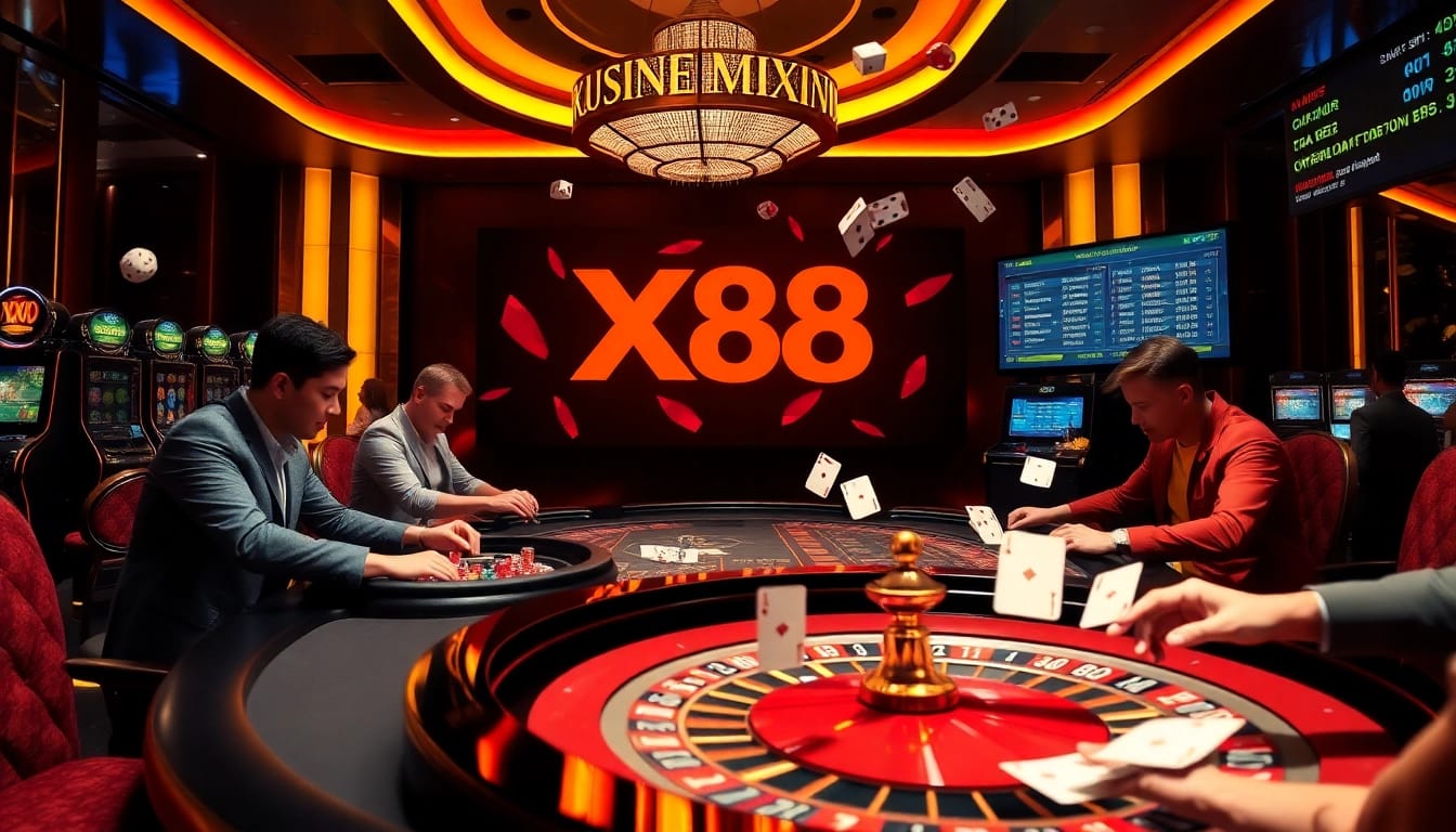 X88 players enjoying an exciting gaming experience at a vibrant online casino table.