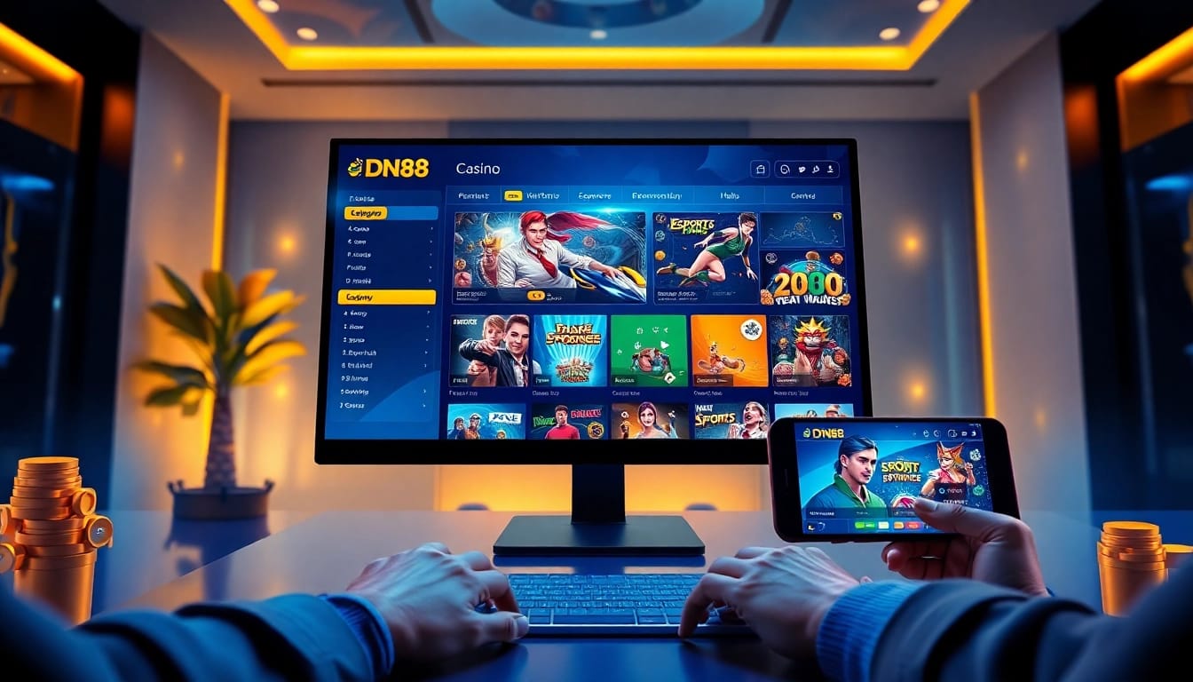 Dynamic DN88 online gambling platform with sleek interface, showcasing various gaming categories.
