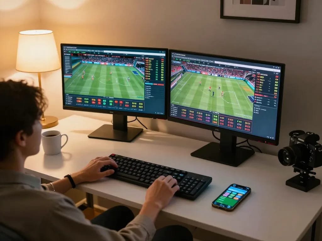 Experience hbet2 online betting with a modern setup featuring live sports events and strategic odds placement.