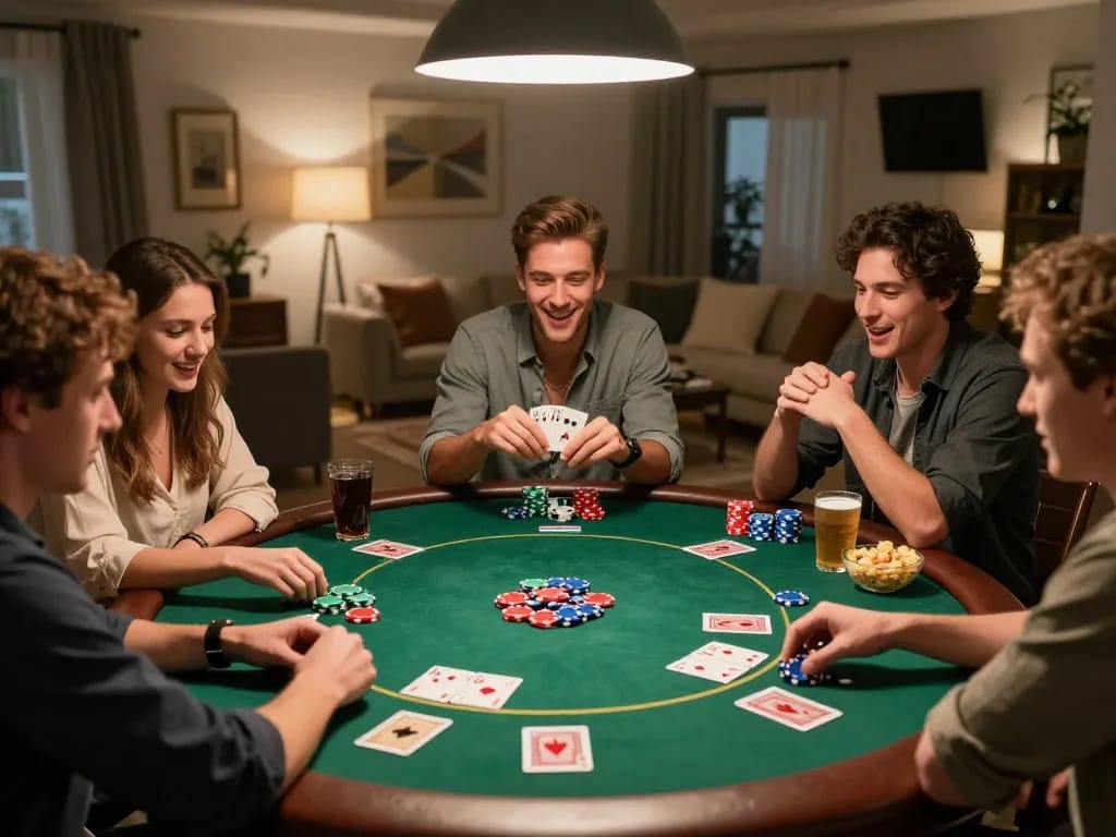 Experience an exciting poker night with friends at home featuring strategic gameplay with xo88ez cards and colorful chips