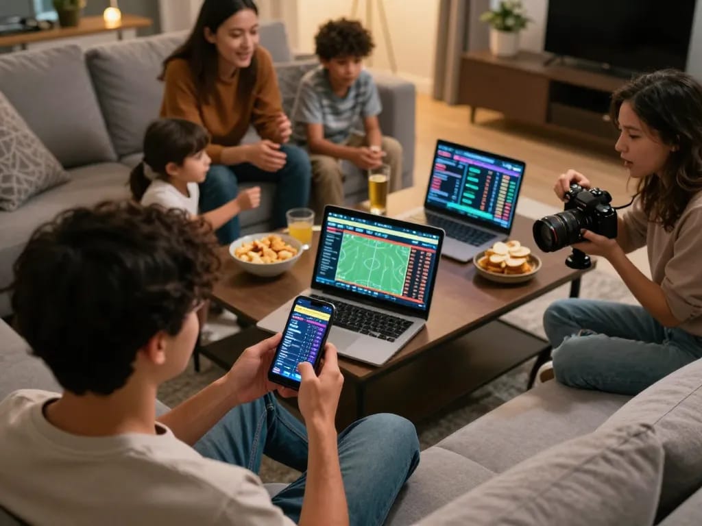 DEBET sports betting scene reveals excitement with smartphone displaying live odds and analysis