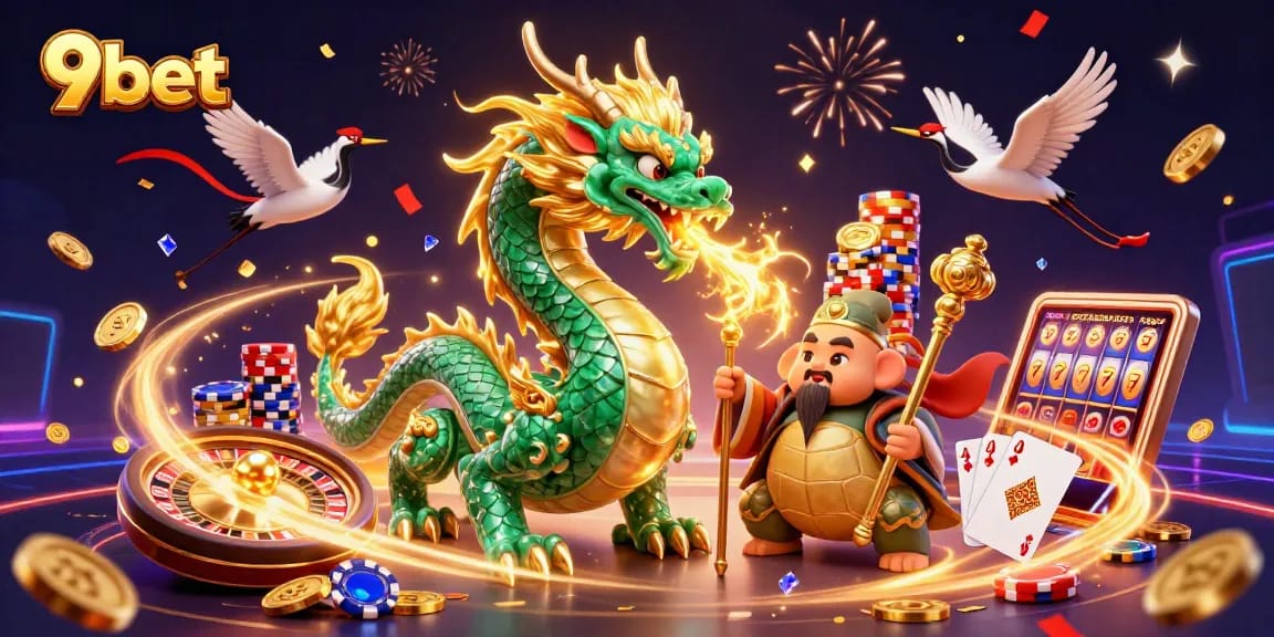 Experience thrilling gameplay with 9bet, featuring a vibrant 3D casino scene with magical elements.