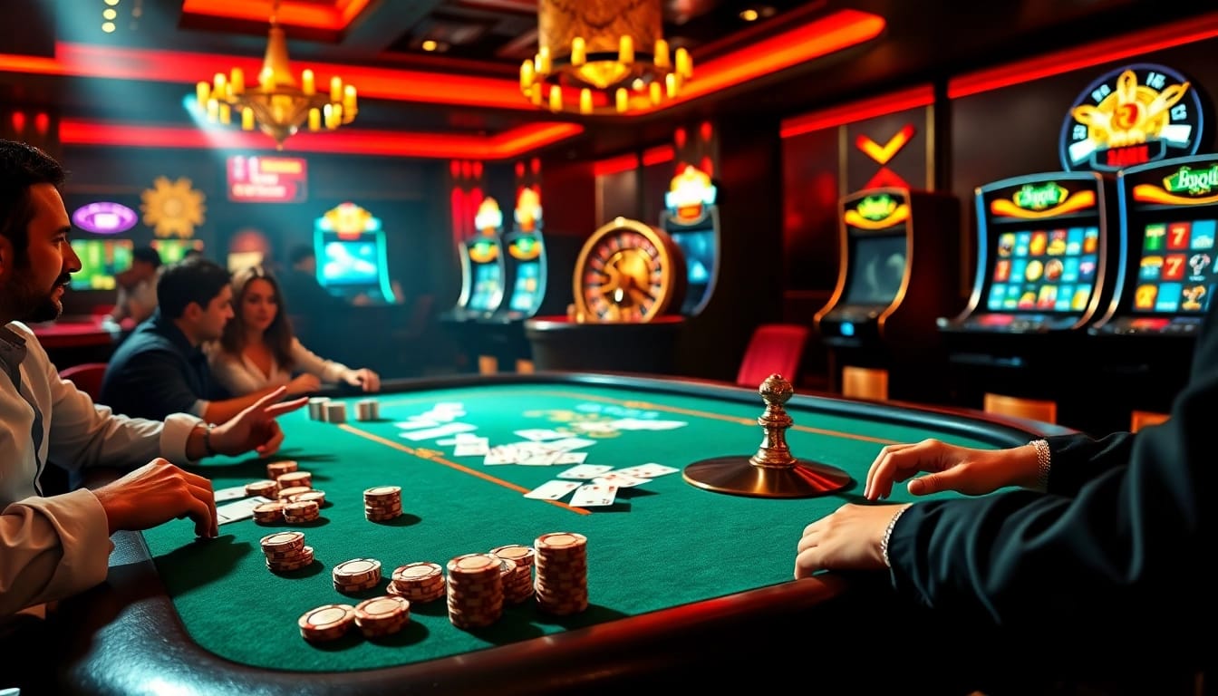 Exciting online gaming experience at nhà cái luck8 with vibrant poker table and betting action.