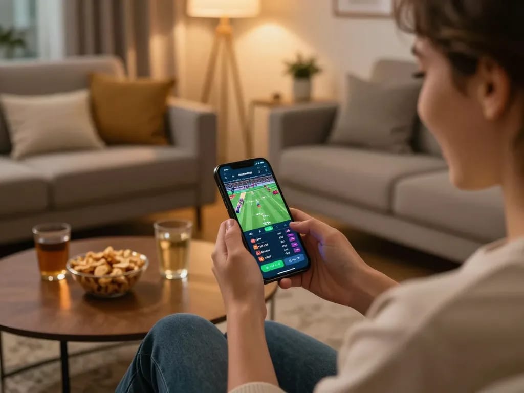 Experience thrilling sports betting at 3BET through mobile app during an engaging home session.