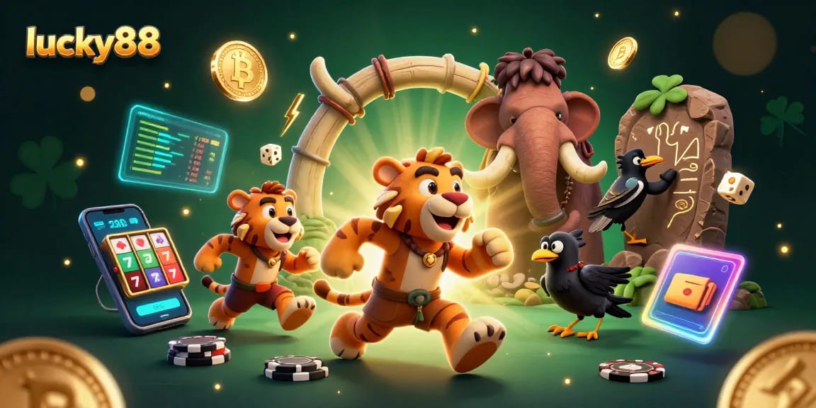 Join the excitement at lucky88 with a thrilling prehistoric casino scene featuring a dynamic duo.