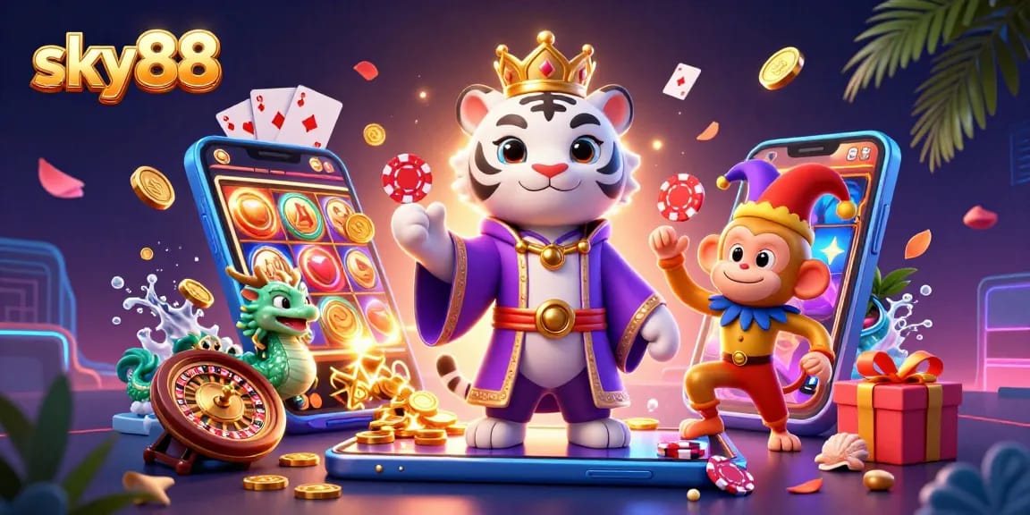 Experience thrilling wins at sky88 with vibrant slot games and lively casino characters.
