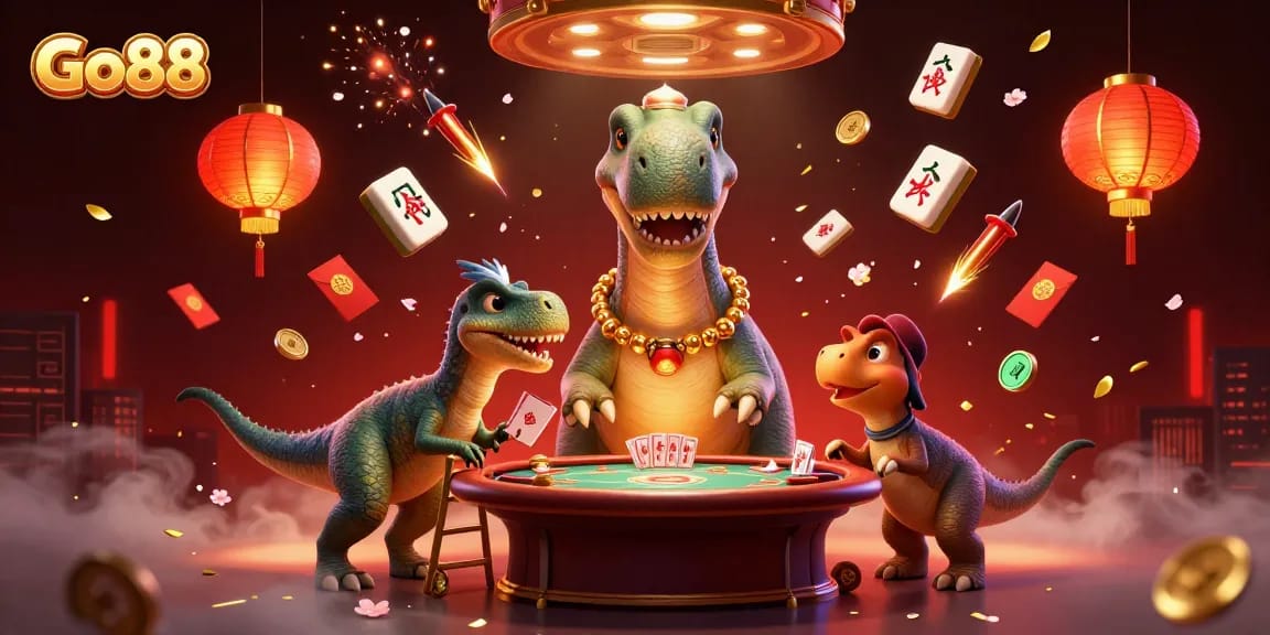 Experience Go88 excitement with a vibrant 3D casino scene featuring animated characters and dynamic game elements.