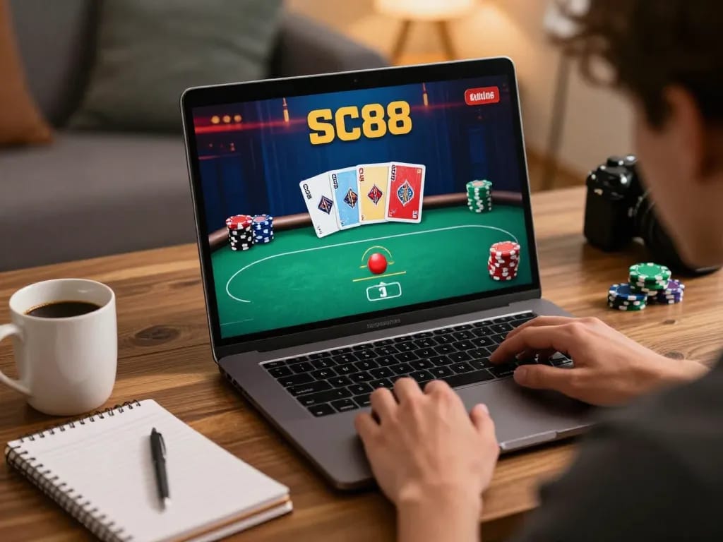 Engaging poker gameplay on SC88 online platform with vibrant cards and chips displayed.