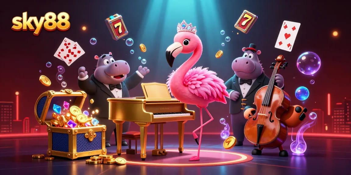 Experience exciting gameplay with sky88 featuring vibrant characters and lively casino elements.