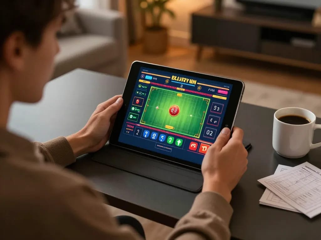 Engaging gaming experience at home with 28bets sports betting displayed on tablet screen.