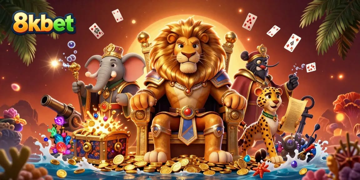 Experience the thrill of gaming with 8kbet's vibrant casino scene featuring animated characters and dynamic action.