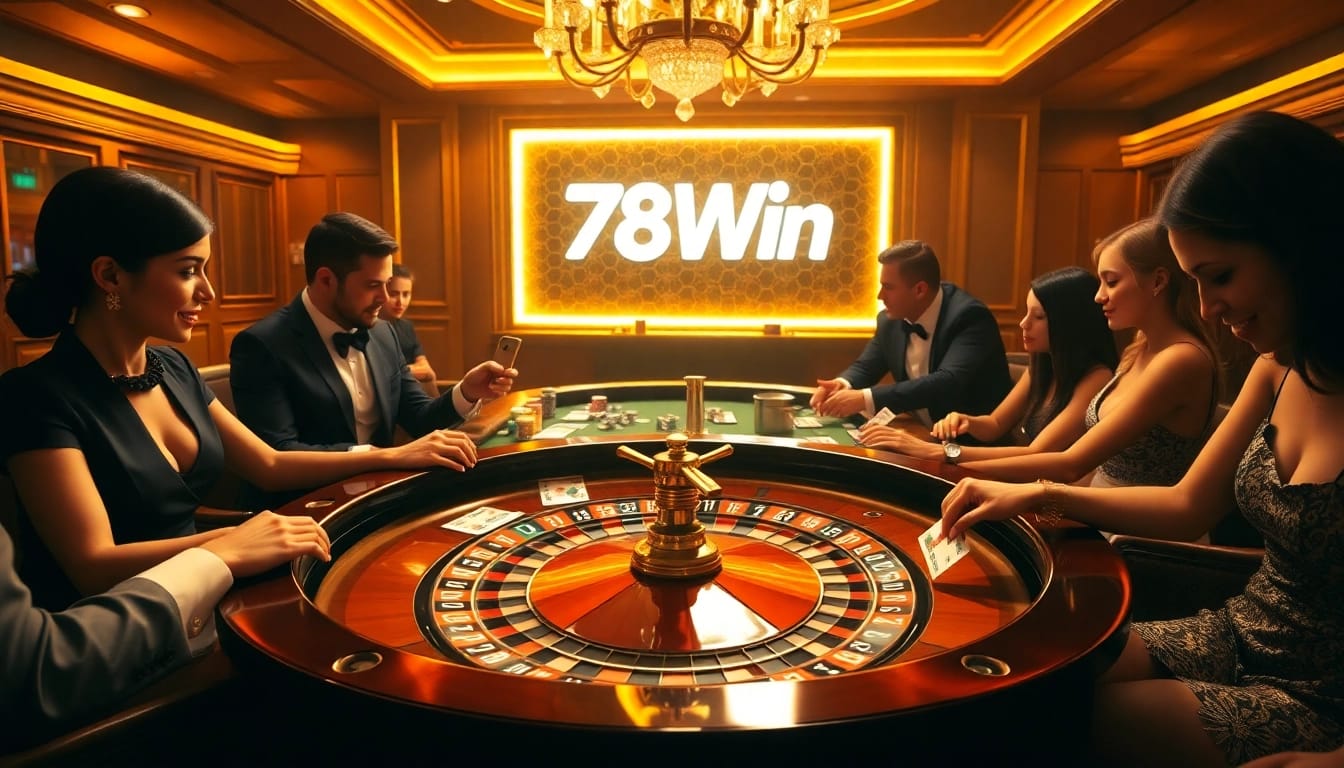 Experience the thrill of gambling at 78Win with players engaging at a lively roulette table.