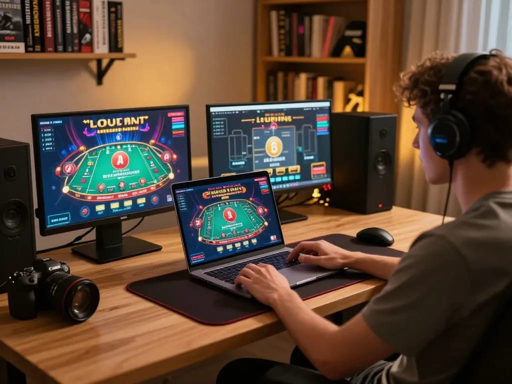 SX88 player enjoying live dealer games on laptop, showcasing modern gaming experience.