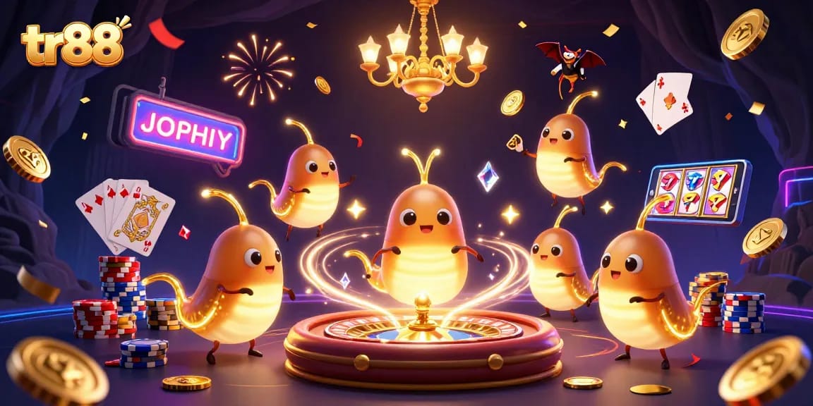 Experience vibrant gameplay at tr88 in a colorful 3D cartoon casino scene with glowing characters and dynamic elements.