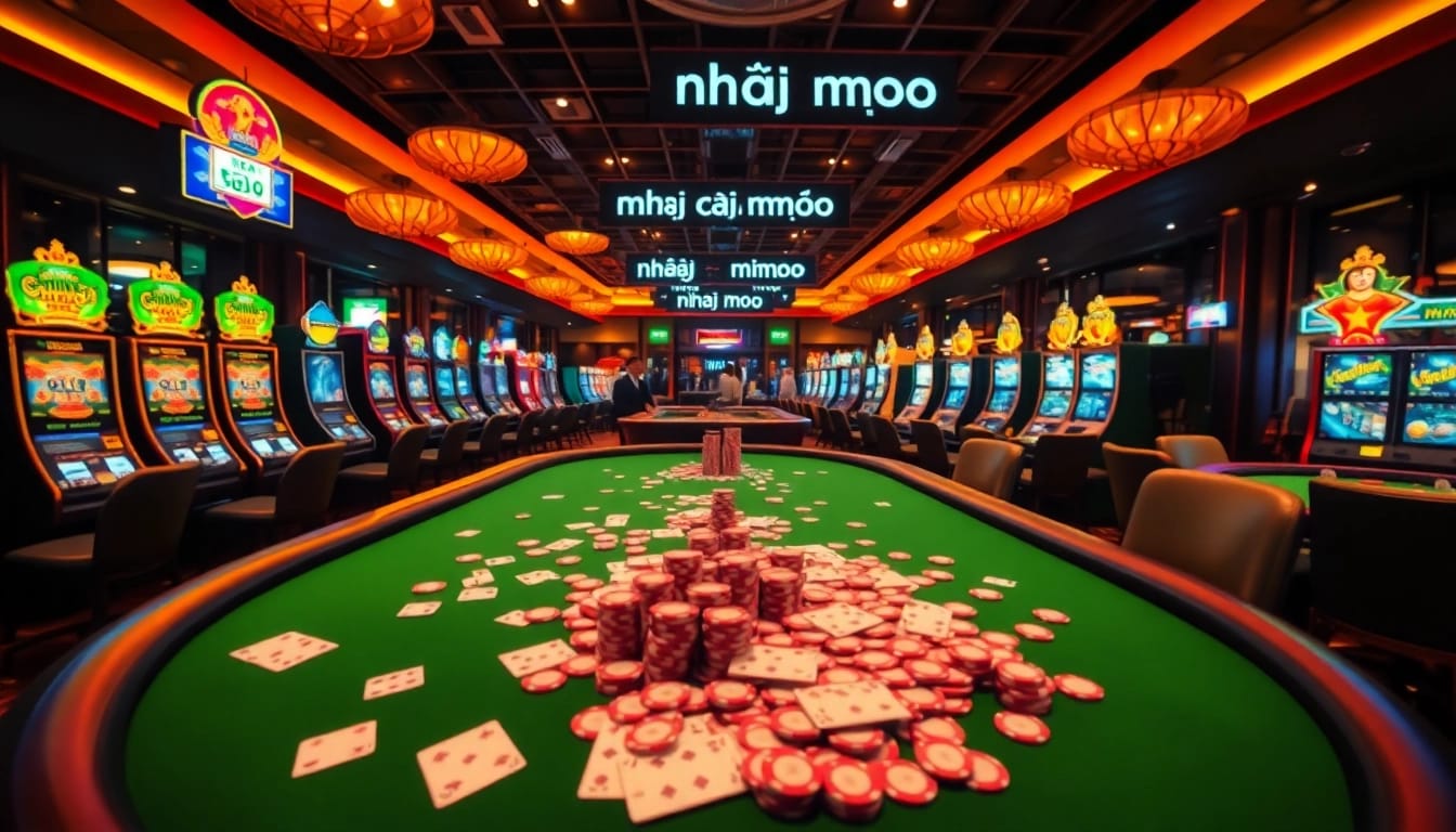 Experience the excitement at nhà cái mmoo with slot machines and poker tables in a luxurious casino.