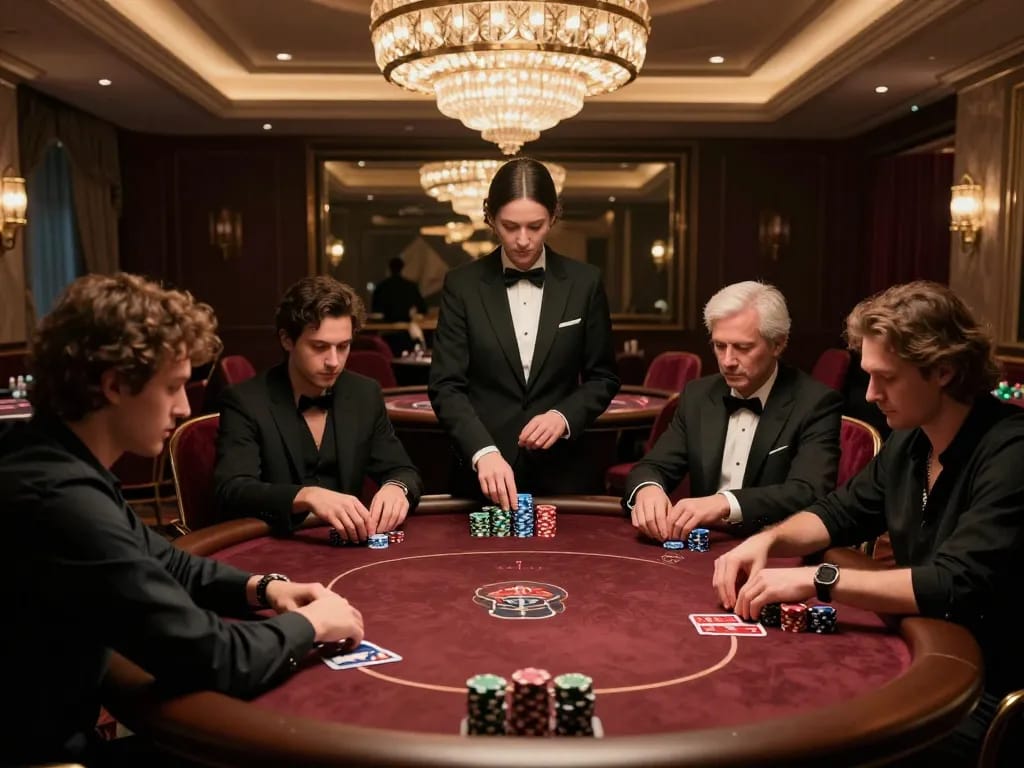 Compete strategically at 9Bet com's exclusive poker tables, showcasing intense gameplay and luxury.