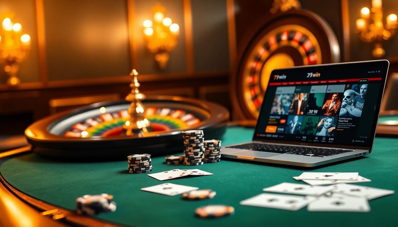 Experience the excitement of gambling at 79win with luxurious poker tables and vibrant casino ambiance.