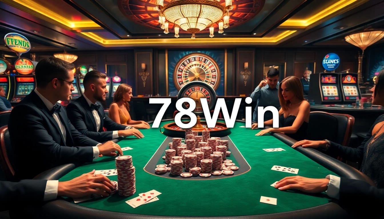 Experience the thrill of gambling with 78Win at a luxury casino poker table.