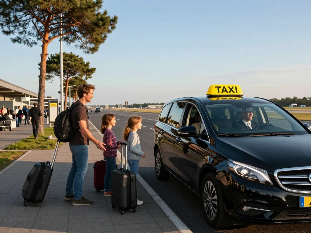 Gezin arriveert op Schiphol Airport in een taxi schiphol voor een soepele reiservaring