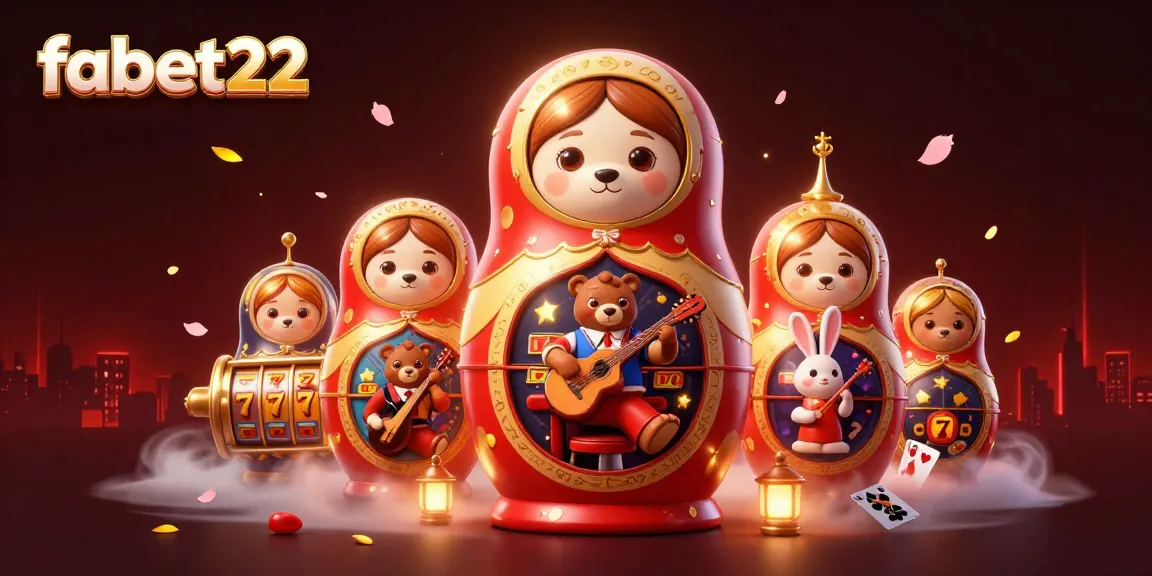 Experience the thrill of fabet22 with playful casino scenes featuring Matryoshka bears and vibrant game elements.