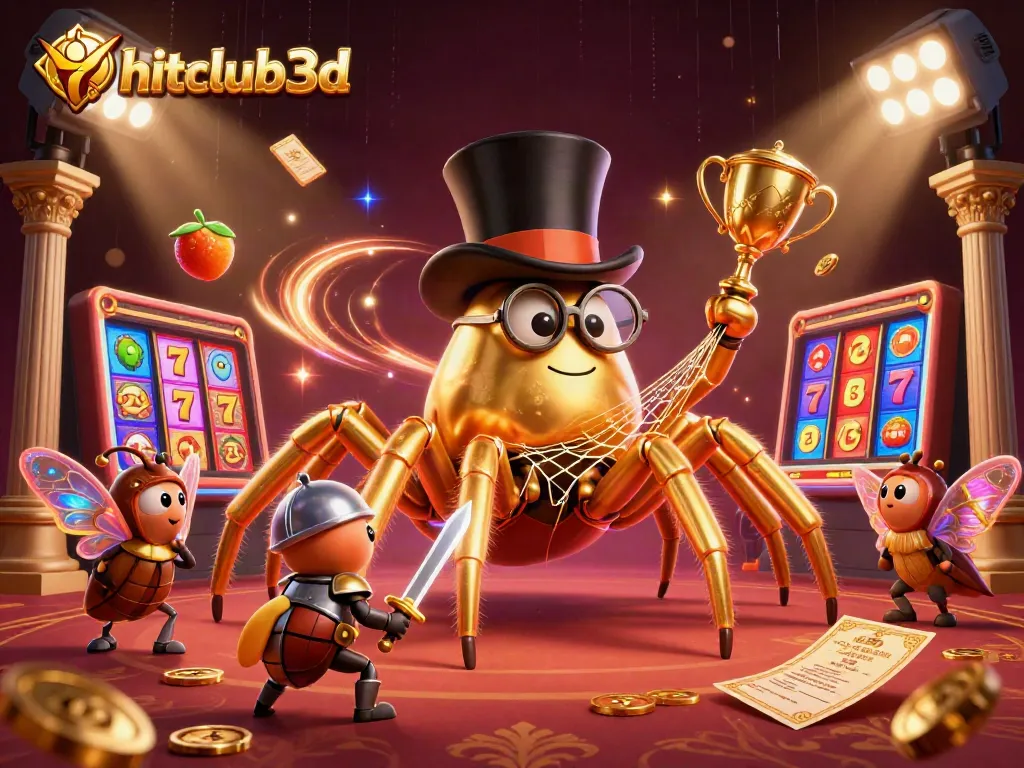 Experience fun and excitement with hitclub3d’s golden web of games amidst thrilling slots and vibrant casino elements.