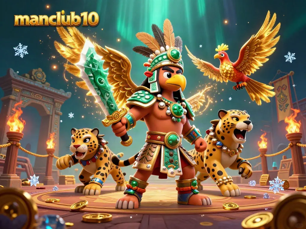 Bet on manclub10's dynamic Aztec-themed casino adventure filled with golden coins and warriors.