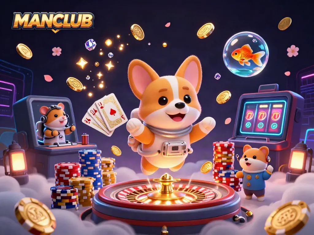 Enhance your gaming experience with MANCLUB's vibrant casino adventure featuring a 3D astronaut corgi.