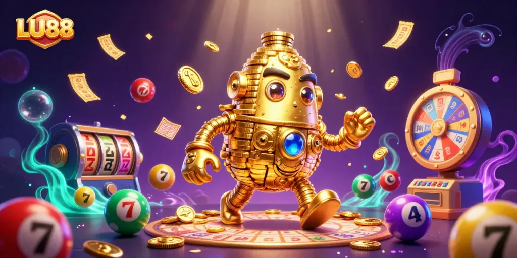 LU88 engages players with a rich casino experience featuring golden golems and vibrant jackpot elements.